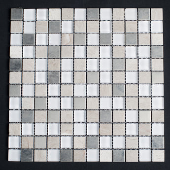Iced Glass Stainless Steel Haisa Marble Squares Glass Mosaic Tile - MosaicBros.com