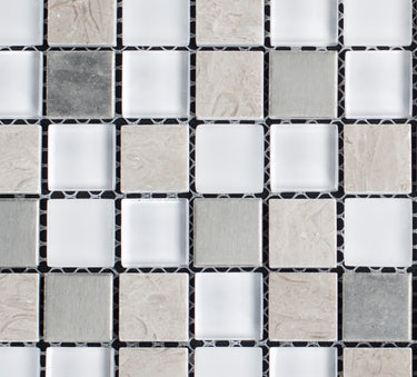 Iced Glass Stainless Steel Haisa Marble Squares Glass Mosaic Tile - MosaicBros.com
