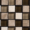 Frosty Brown Glass and Emperador Marble Squares Glass Mosaic Tile - MosaicBros.com