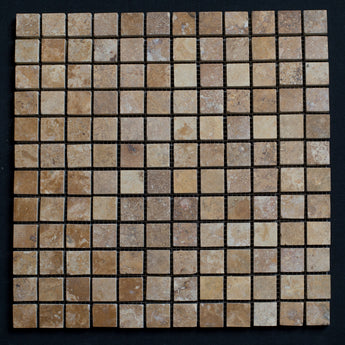 Gold Travertine 1x1 Honed and Filled Marble Mosaic Tile - MosaicBros.com