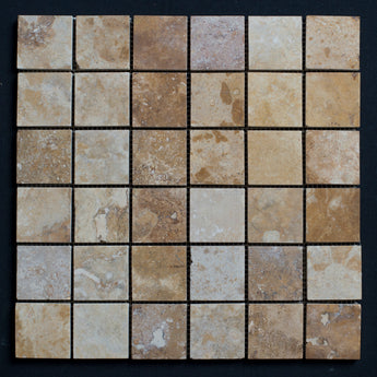 Gold Travertine 2x2 Honed and Filled Marble Mosaic Tile - MosaicBros.com
