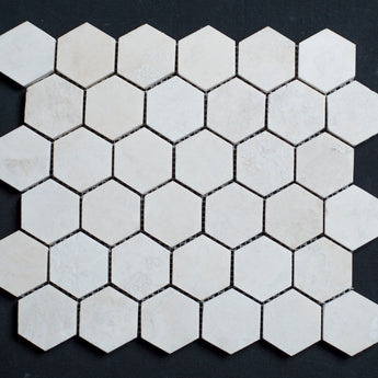 Bianco Cream Light 2 x 2 Hexagon Filled and Honed Travertine Mosaic Tile - MosaicBros.com