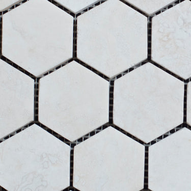 Bianco Cream Light 2 x 2 Hexagon Filled and Honed Travertine Mosaic Tile - MosaicBros.com
