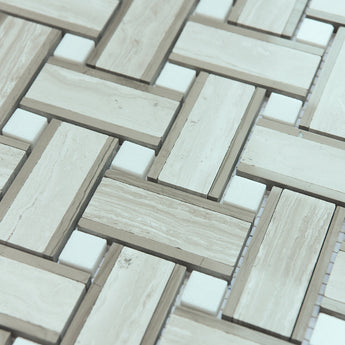 Haisa Basketweave with White Dots Honed Marble Mosaic Tile - MosaicBros.com