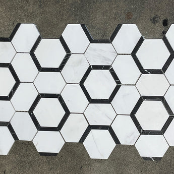 Catacomb Dolomite Negro Marquina Honed Marble Mosaic Tile - MosaicBros.com