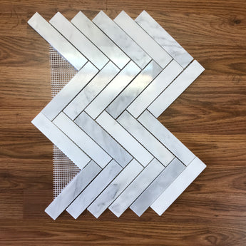 Himalaya Herringbone Polished Marble Mosaic Tile - MosaicBros.com