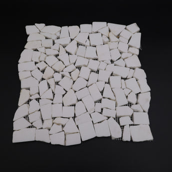 Thassos White Marble Flat Pebble Random Broken Mosaic Tile - MosaicBros.com