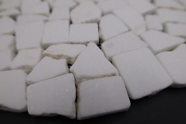 Thassos White Marble Flat Pebble Random Broken Mosaic Tile - MosaicBros.com