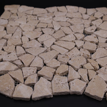 Noce Travertine Flat Pebble Random Broken Mosaic Tile - MosaicBros.com