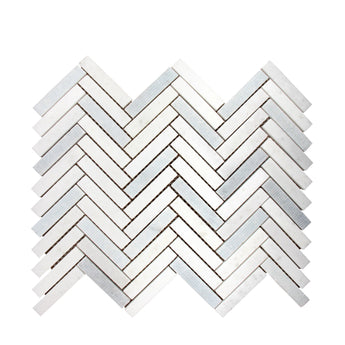 Azul White Herringbone Marble Mosaic Tile