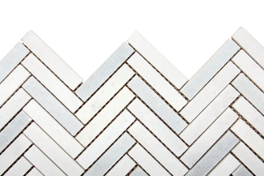 Azul White Herringbone Marble Mosaic Tile