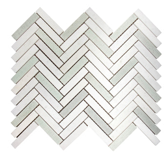 Verde White Herringbone Marble Mosaic Tile