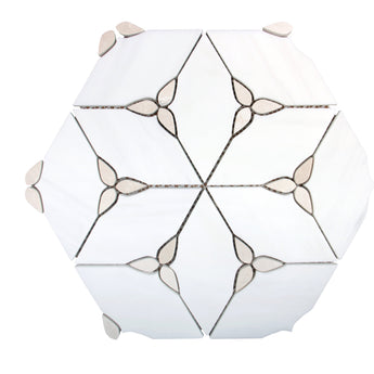 Petal Hex Beige & Dolomite Marble Waterjet Mosaic Tile