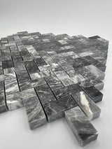5/8 x 1 1/4 Bardiglio Marble Herringbone Polished Mosaic Tile - MosaicBros.com