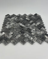 5/8 x 1 1/4 Bardiglio Marble Herringbone Polished Mosaic Tile - MosaicBros.com