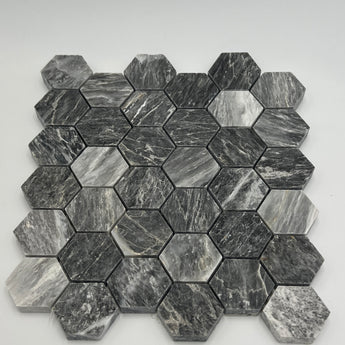 2X2 Bardiglio Marble Hexagon Polished Mosaic Tile - MosaicBros.com
