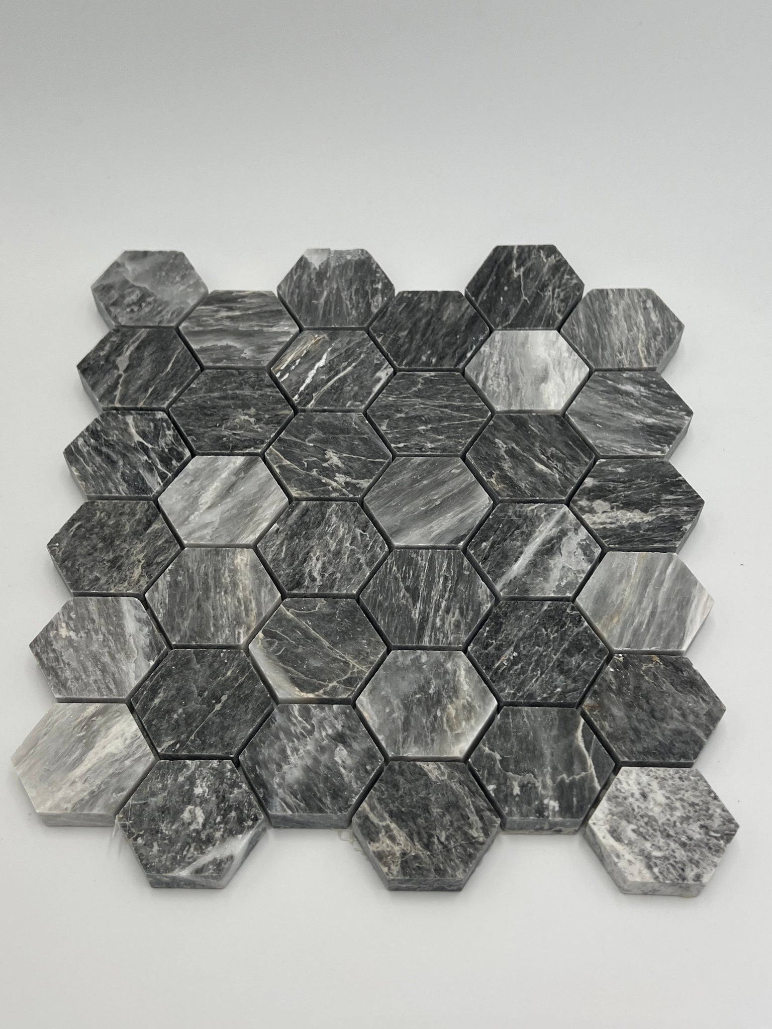 2X2 Bardiglio Marble Hexagon Polished Mosaic Tile
