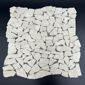 Botticino Marble Flat Pebble Random Broken Mosaic Tile - MosaicBros.com