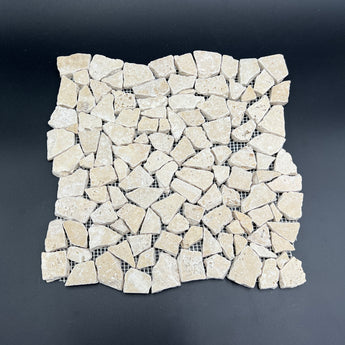 Ivory Travertine Flat Pebble Random Broken Mosaic Tile - MosaicBros.com