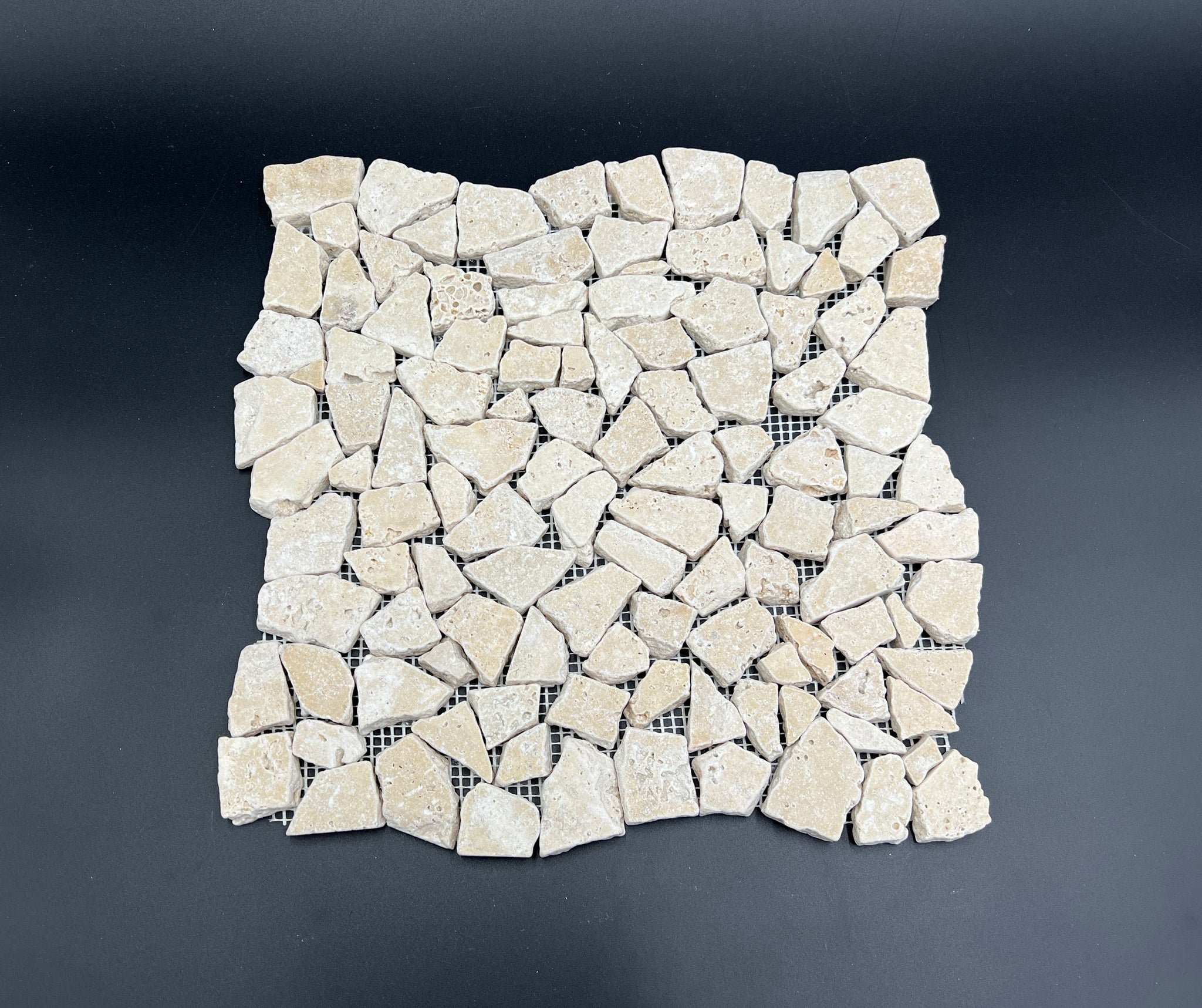 Ivory Travertine Flat Pebble Random Broken Mosaic Tile