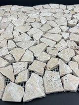 Ivory Travertine Flat Pebble Random Broken Mosaic Tile - MosaicBros.com