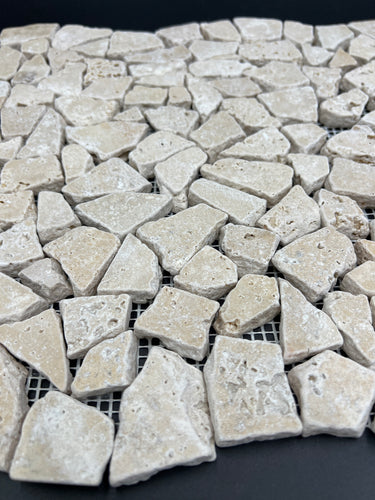 Ivory Travertine Flat Pebble Random Broken Mosaic Tile - MosaicBros.com