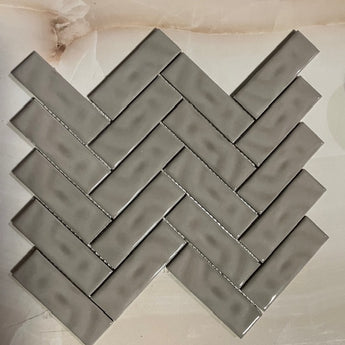Lace 1x4 Glazed Herringbone Porcelain Mosaic Tile - MosaicBros.com