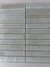 Roca Lux Dune 12x12 stacked glass mosaic wall tile with warm beige and sandy tones, arranged in a stacked pattern.