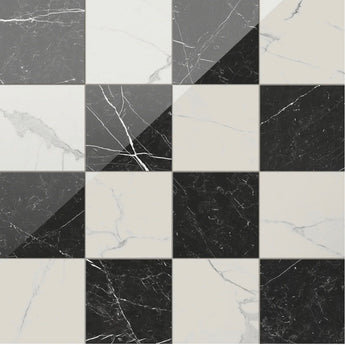 18x18 Checkerboard Pattern Carrara Honed Marble and Nero Marquina Honed Marble - MosaicBros.com