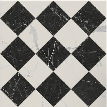 18x18 Checkerboard Pattern Carrara Honed Marble and Nero Marquina Honed Marble - MosaicBros.com