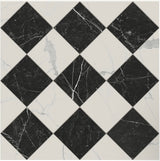 12x12 Checkerboard Pattern Nero Marquina Polished Marble and Carrara Polished Marble - MosaicBros.com