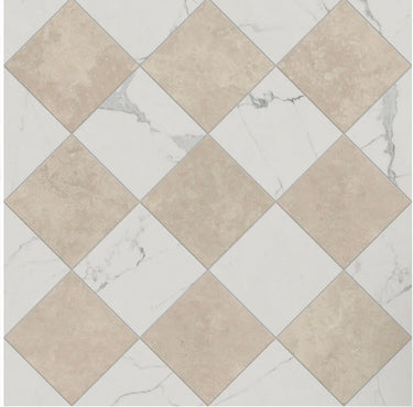 18x18 Checkerboard Pattern Ivory Polished Marble and Carrara Polished Marble - MosaicBros.com