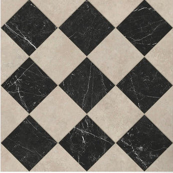18x18 Checkerboard Pattern Ivory Polished Marble and Nero Marquina Polished Marble - MosaicBros.com
