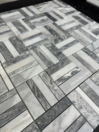Atlantic Gray Triple Weave Marble Mosaic Tile Polished - MosaicBros.com