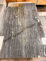 Polished Bardiglio Ciello 12x24 natural stone marble tile by RN, showcasing gray and white veined marble surface.