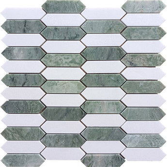DUBLIN Mint Green, Thassos Mix Mosaic Tile - MosaicBros.com