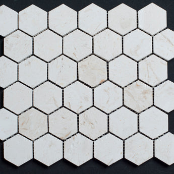 Limra Limestone 2x2 Hexagon Polished Mosaic - MosaicBros.com