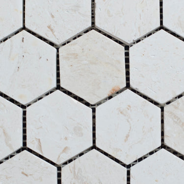 Limra Limestone 2x2 Hexagon Polished Mosaic - MosaicBros.com
