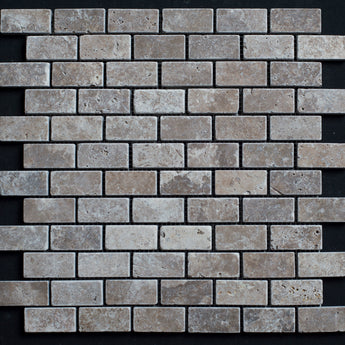 Lunar Noce Travertine 1x2 Tumbled Mosaic - MosaicBros.com
