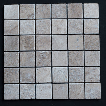 Lunar Noce Travertine 2x2 Tumbled Mosaic - MosaicBros.com
