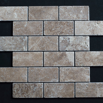 Lunar Noce Travertine 2x4 Tumbled Mosaic - MosaicBros.com