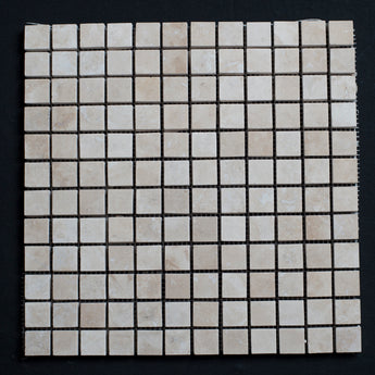 Ivory Travertine 1x1 Honed and Filled Mosaic - MosaicBros.com