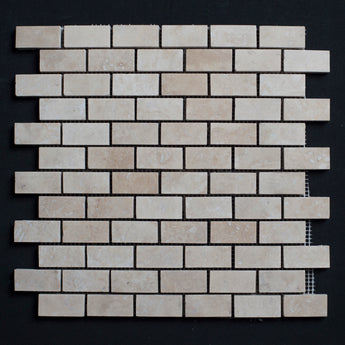 Ivory Travertine 1x2 Honed and Filled Mosaic - MosaicBros.com