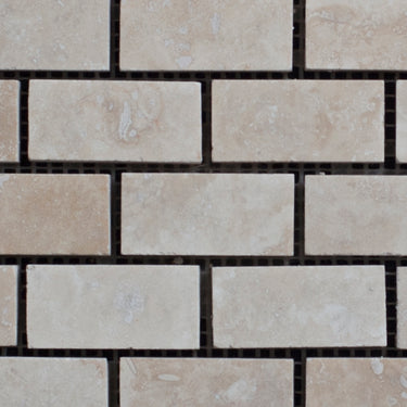 Ivory Travertine 1x2 Honed and Filled Mosaic - MosaicBros.com