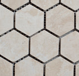 Ivory Travertine 2x2 Hexagon Honed and Filled Mosaic - MosaicBros.com