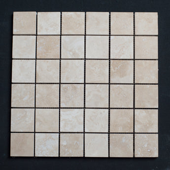 Ivory Travertine 2x2 Honed and Filled Mosaic - MosaicBros.com