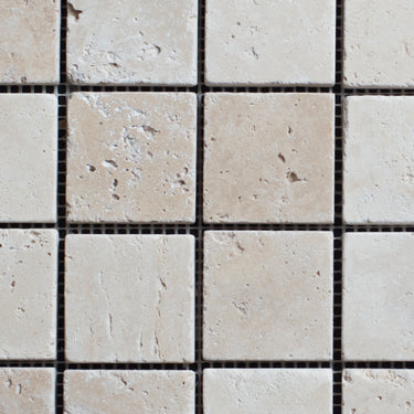Ivory Travertine 2x2 Tumbled Mosaic - MosaicBros.com