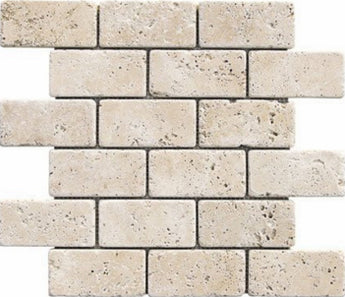 2 x 4 Tumbled Ivory Travertine Brick Mosaic Tile - MosaicBros.com