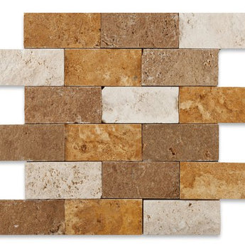 Miami Light Rustic Tumbled Travertine 2x4 Split Face Mosaic - MosaicBros.com