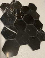 Nero Marquina Marble 3x3 Hexagon Honed Mosaic - MosaicBros.com